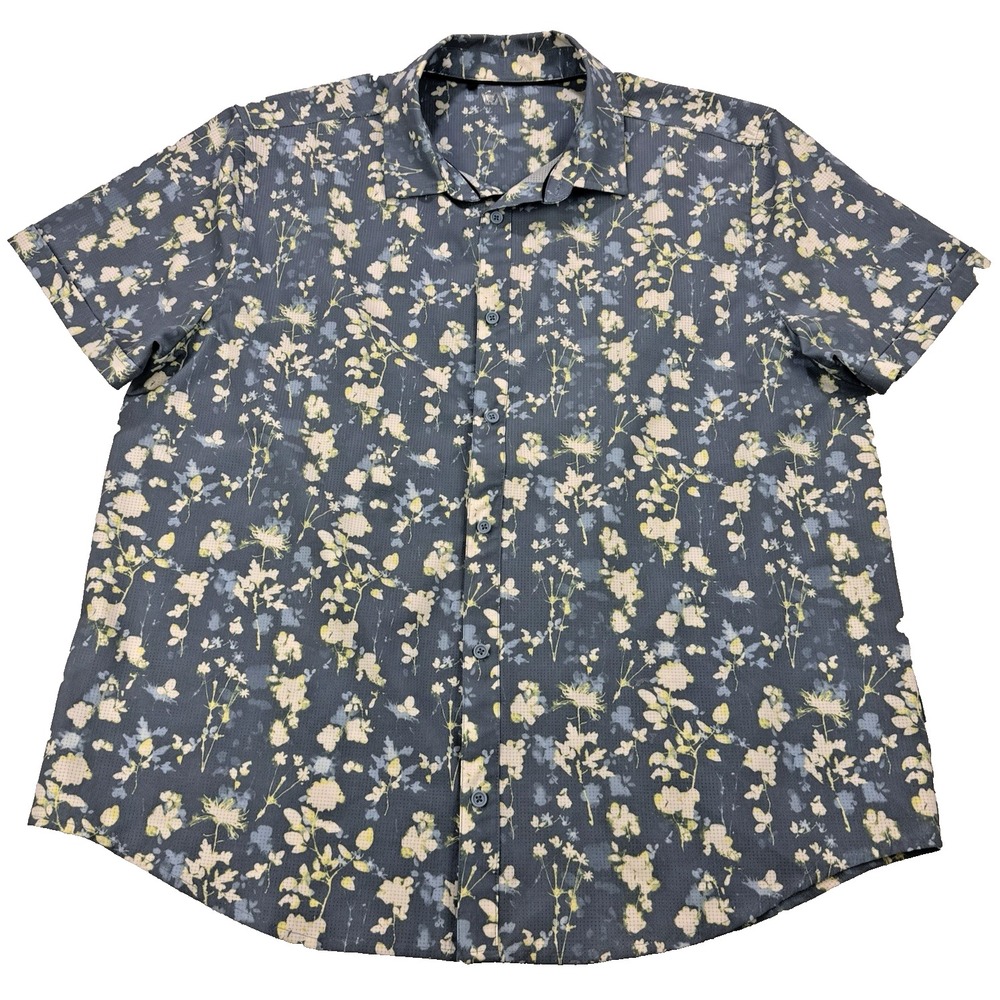 VRST Hawaiian Camp Loop Shirt Men XL Blue‎ Floral Ripstop Short Sleeve